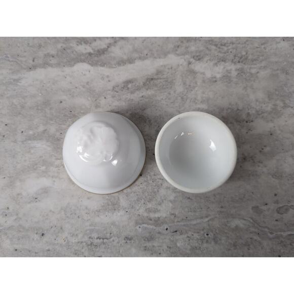 Trinket Box Dish w Lid, Okura Japan, Round, White‎ w Gold Trim - Picture 4 of 9